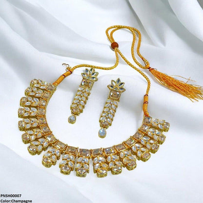 PNSH00007 SDQ Reactangle/Oval Tear Necklace Set - PNSH