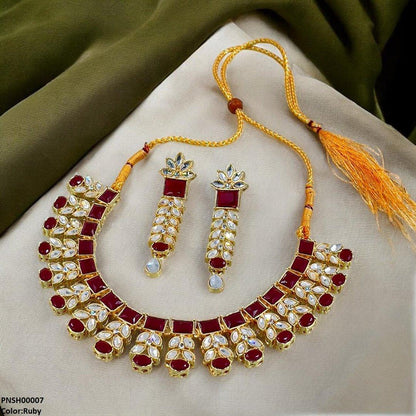 PNSH00007 SDQ Reactangle/Oval Tear Necklace Set - PNSH