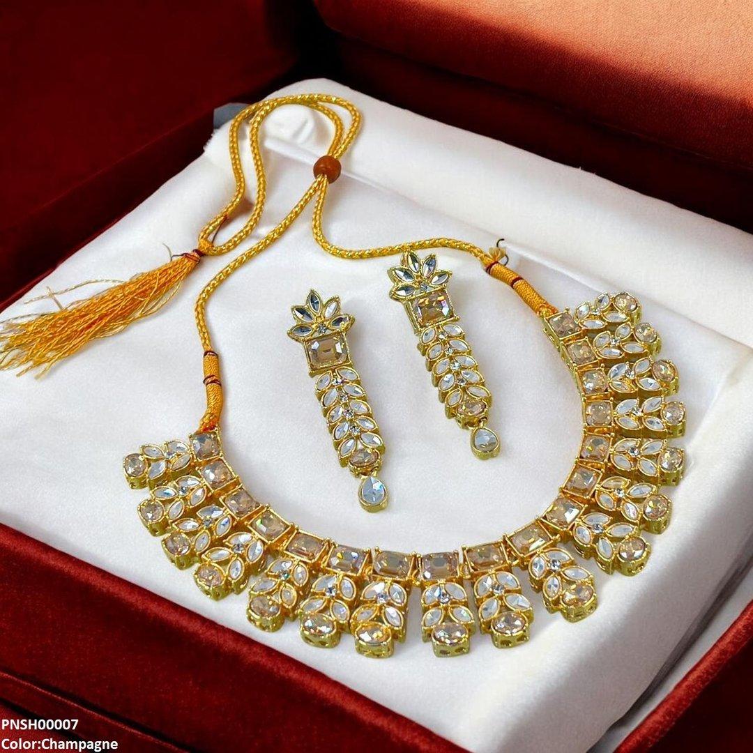 PNSH00007 SDQ Reactangle/Oval Tear Necklace Set - PNSH