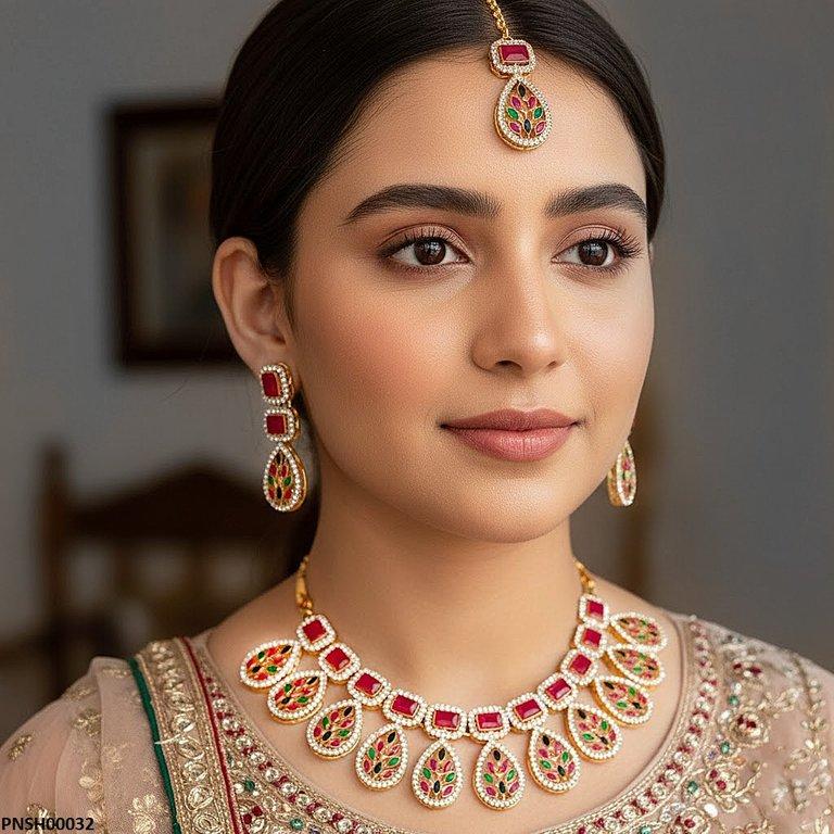 PNSH00032 FRN Marquise/Tear Drop Necklace Set - PNSH