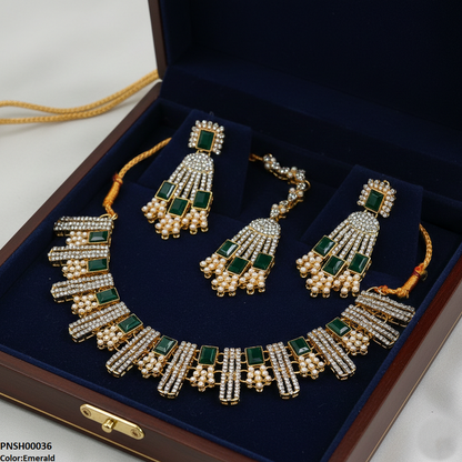 PNSH00036 MZM Rectangle Pearl  Necklace Set - PNSH