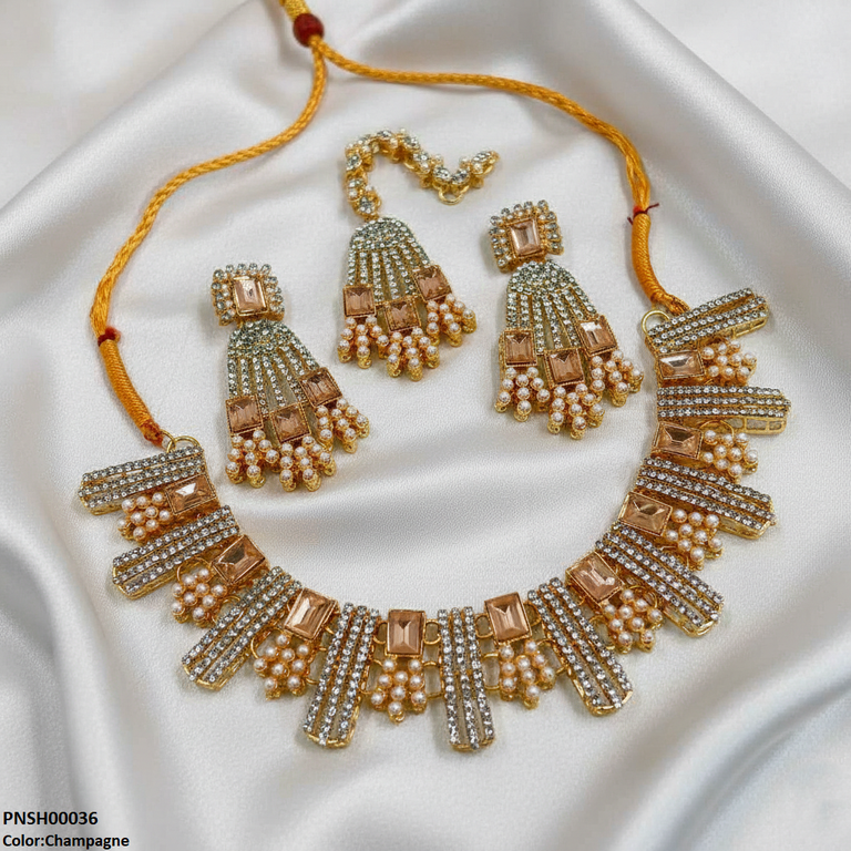 PNSH00036 MZM Rectangle Pearl  Necklace Set - PNSH