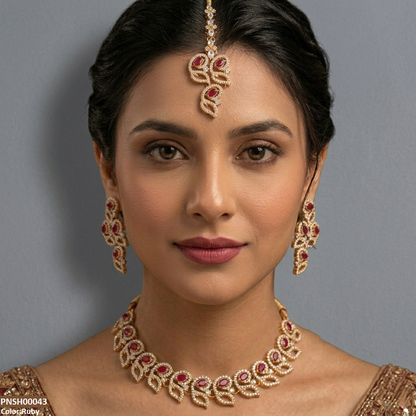 PNSH00043 MZM Leaf Round Necklace Set - PNSH
