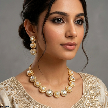 PNSH00055 ABD Round Pearl Necklace Set - PNSH