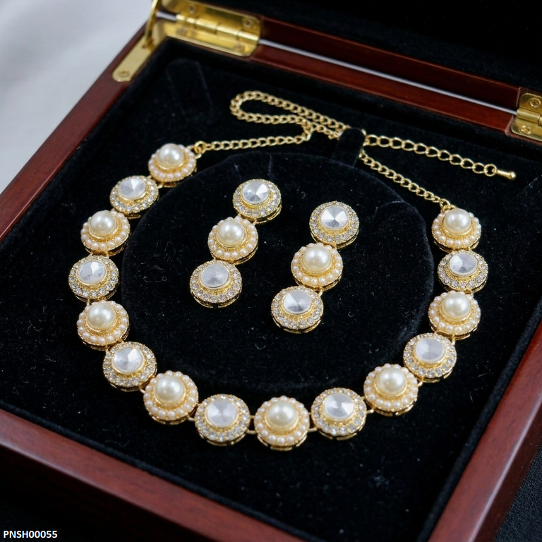 PNSH00055 ABD Round Pearl Necklace Set - PNSH