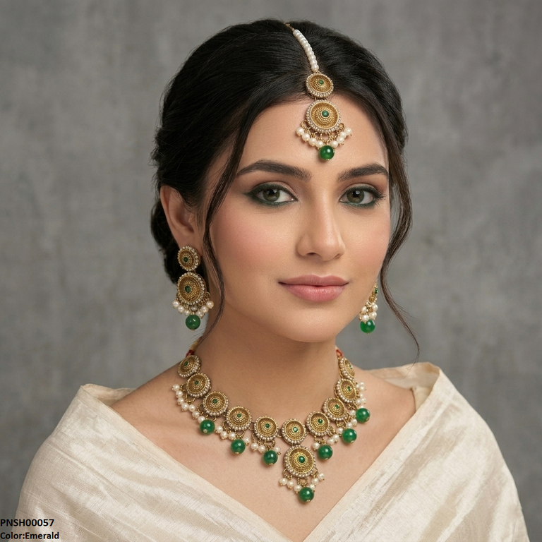 PNSH00057 ABD Round Antique Pearl Drop Necklace Set - PNSH