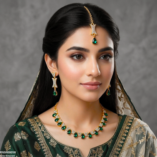 PNSH00058 FRN Tear Stone Necklace Set - PNSH