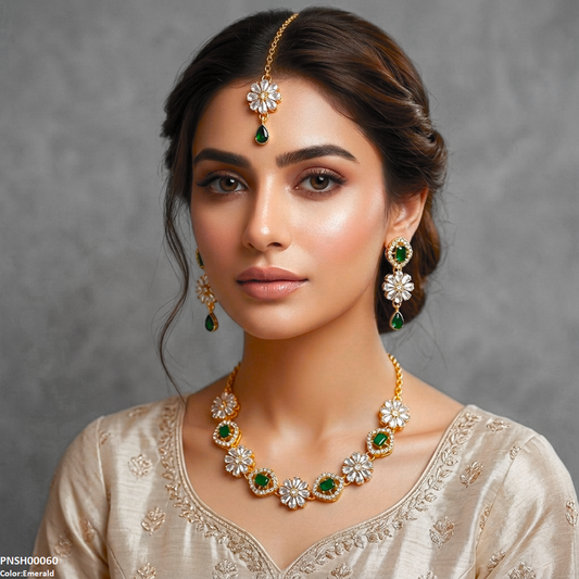 PNSH00060 FRN Floral Flower Necklace Set - PNSH