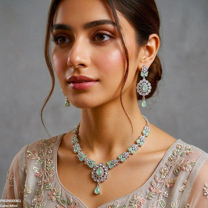 PNSH00061 ABD Flora Crystal Necklace Set - PNSH