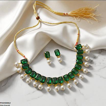 PNSH00062 ABD Rectangle Pearl Drop Necklace Set - PNSH