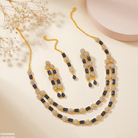 PNSH00068  FRN Rectangle/Double Layer Necklace Set - PNSH