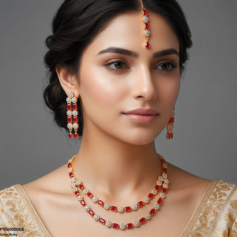 PNSH00068  FRN Rectangle/Double Layer Necklace Set - PNSH