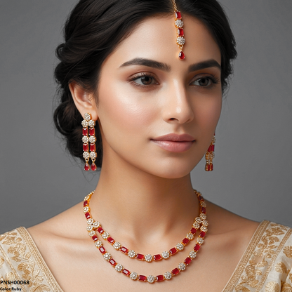 PNSH00068  FRN Rectangle/Double Layer Necklace Set - PNSH