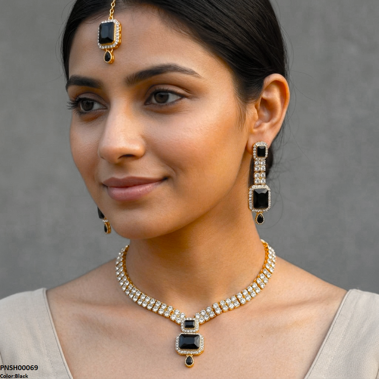 PNSH00069 FRN Rectangle/Tear Drop Necklace Set - PNSH