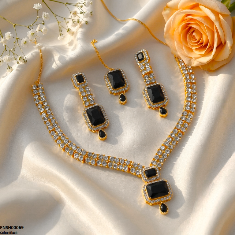 PNSH00069 FRN Rectangle/Tear Drop Necklace Set - PNSH