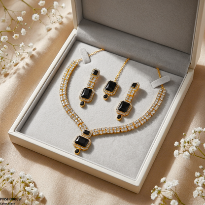 PNSH00069 FRN Rectangle/Tear Drop Necklace Set - PNSH