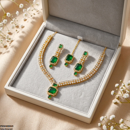 PNSH00069 FRN Rectangle/Tear Drop Necklace Set - PNSH
