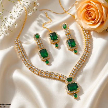 PNSH00069 FRN Rectangle/Tear Drop Necklace Set - PNSH