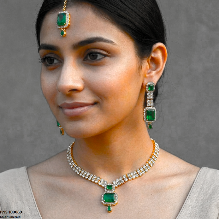PNSH00069 FRN Rectangle/Tear Drop Necklace Set - PNSH