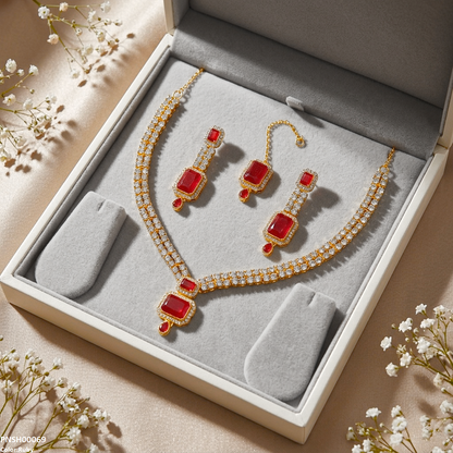 PNSH00069 FRN Rectangle/Tear Drop Necklace Set - PNSH