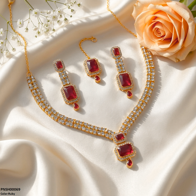 PNSH00069 FRN Rectangle/Tear Drop Necklace Set - PNSH