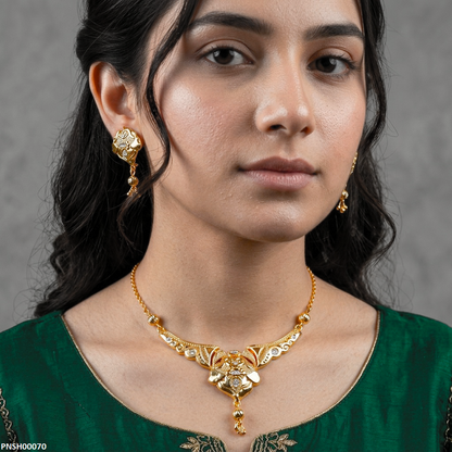 PNSH00070 FRN Flower Filligree Round Drop Necklace Set - PNSH