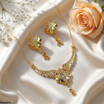 PNSH00070 FRN Flower Filligree Round Drop Necklace Set - PNSH