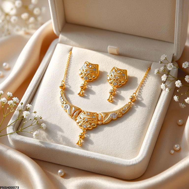 PNSH00073 FRN Flower Filligree Round Drop Necklace Set - PNSH