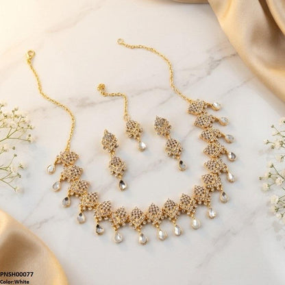 PNSH00077 FRN Double Tear Drop  Necklace Set - PNSH