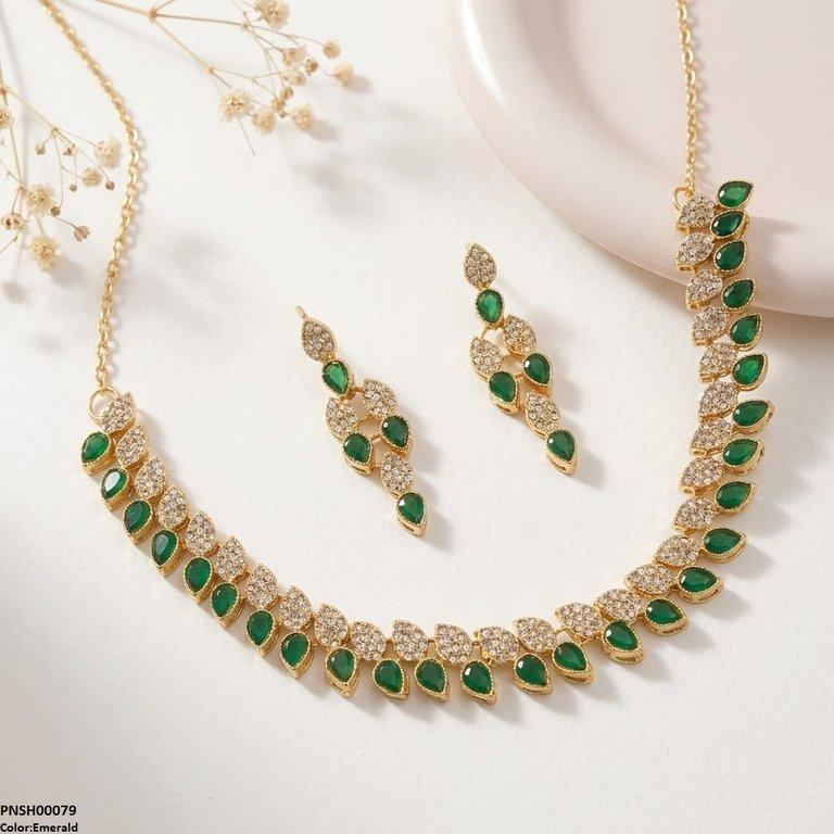 PNSH00079 FRN Tear Leaf Necklace Set - PNSH
