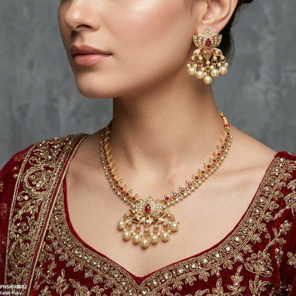 PNSH00082 SDQ Tear/Flower Pearl Drop Necklace Set