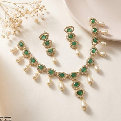 PNSH00083 SDQ Oval Pearl Necklace Set - PCKH