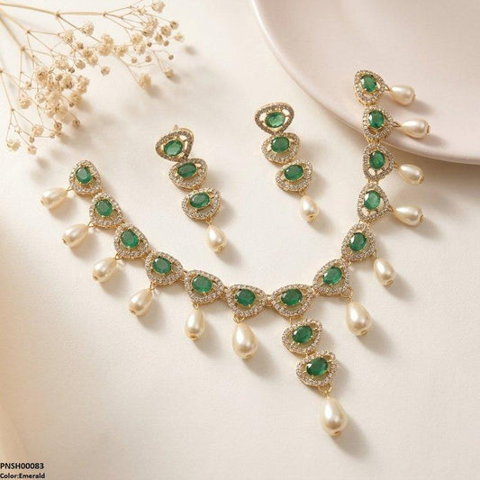 PNSH00083 SDQ Oval Pearl Necklace Set - PCKH