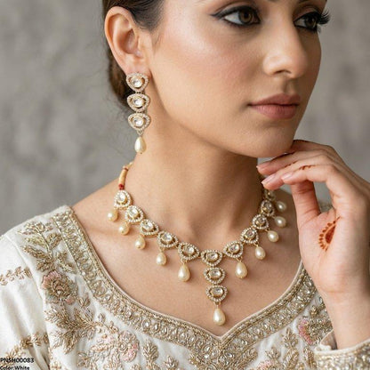 PNSH00083 SDQ Oval Pearl Necklace Set - PCKH