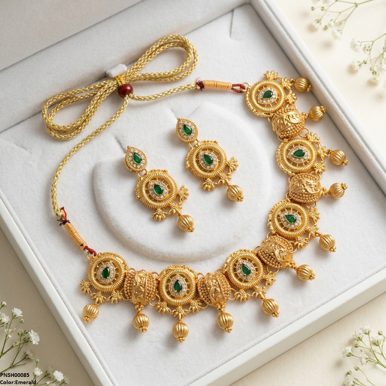 PNSH00085 FRN Round Tear/Ball Drop Necklace Set - PNSH