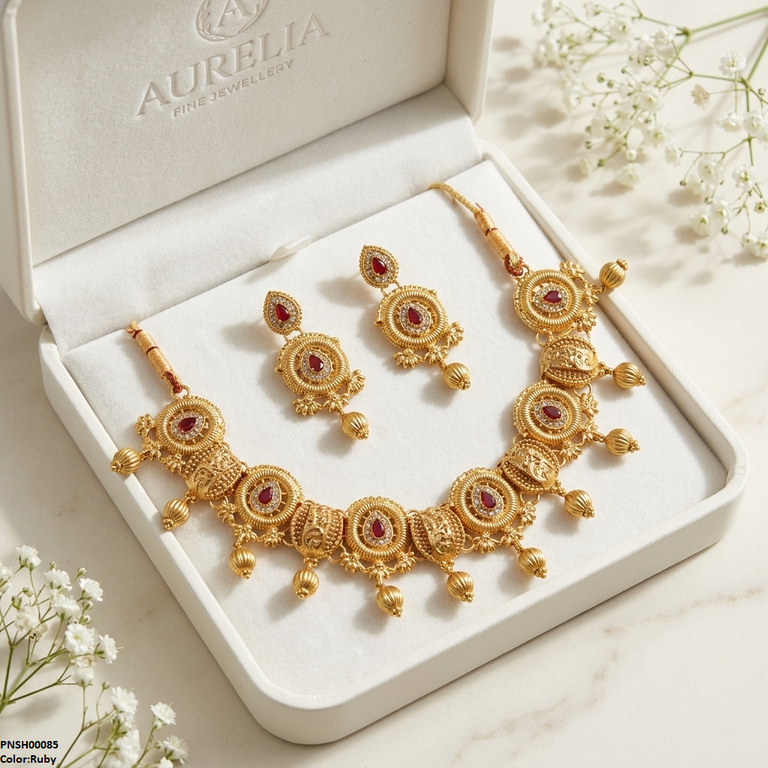 PNSH00085 FRN Round Tear/Ball Drop Necklace Set - PNSH