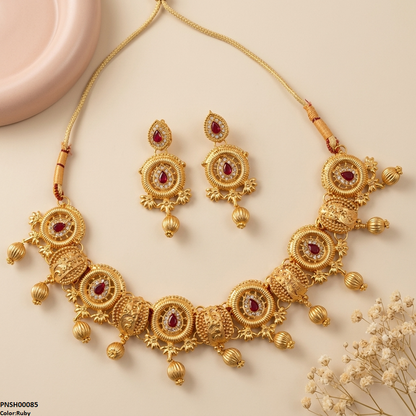 PNSH00085 FRN Round Tear/Ball Drop Necklace Set - PNSH