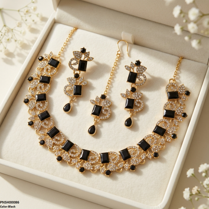 PNSH00086 FRN Rectangle/Tear Drop Necklace Set - PNSH