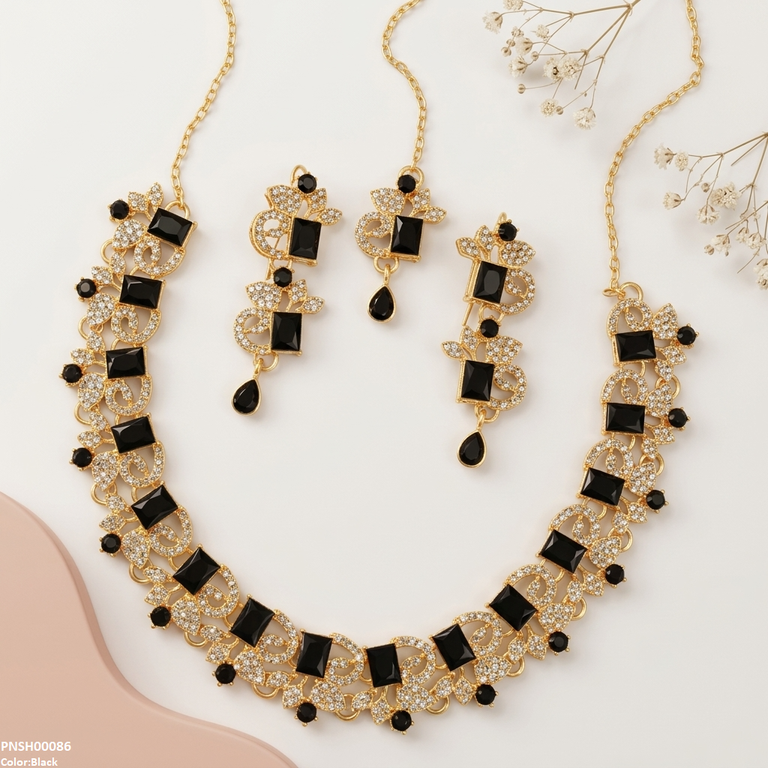 PNSH00086 FRN Rectangle/Tear Drop Necklace Set - PNSH