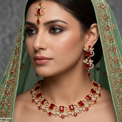 PNSH00086 FRN Rectangle/Tear Drop Necklace Set - PNSH