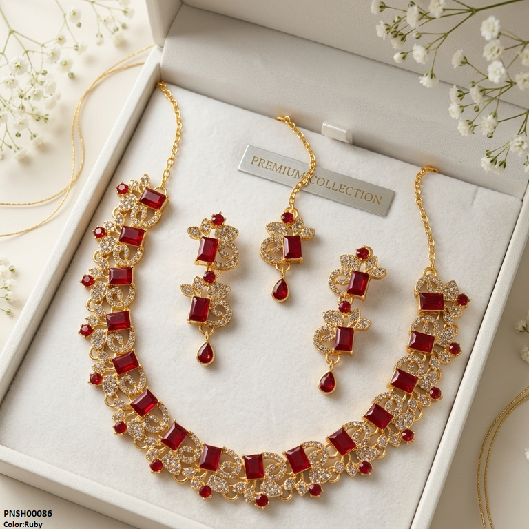 PNSH00086 FRN Rectangle/Tear Drop Necklace Set - PNSH