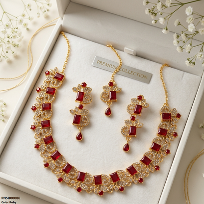 PNSH00086 FRN Rectangle/Tear Drop Necklace Set - PNSH