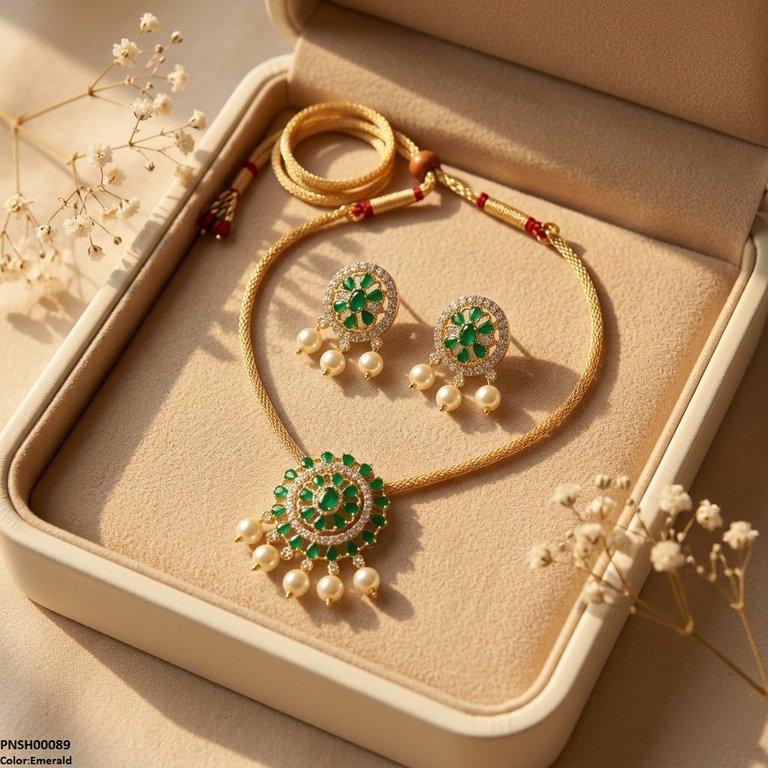 PNSH00089 SDQ Oval Round Pearl Drop Necklace Set - PNSH