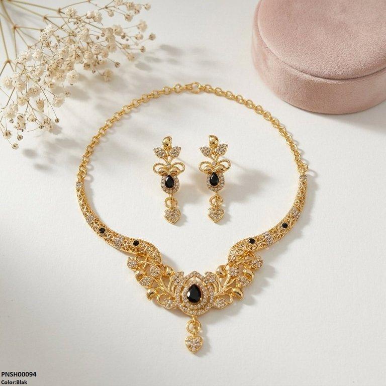 PNSH00094 SDQ Filligree Heart Drop Necklace Set - PNSH