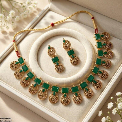 PNSH00095 SDQ Rectangle Tear Necklace Set - PNSH