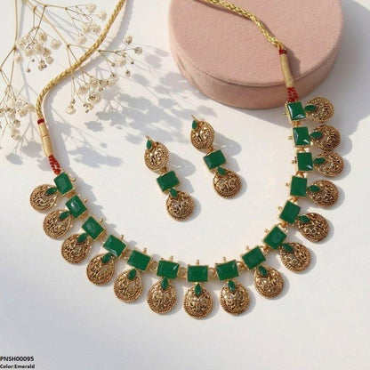 PNSH00095 SDQ Rectangle Tear Necklace Set - PNSH