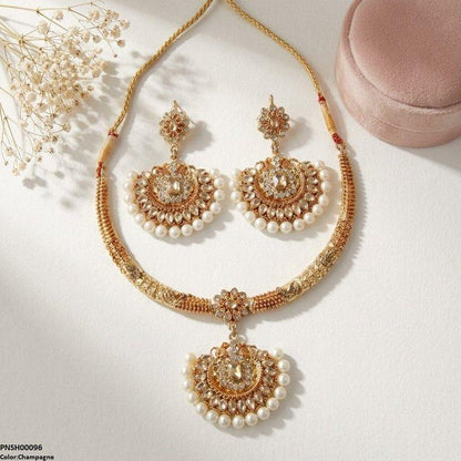 PNSH00096 SDQ Flower/Moon Pearl Necklace Set - PNSH