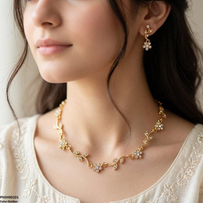 PNSH00101 SDQ Tulip Flower Drop Necklace Set - PNSH