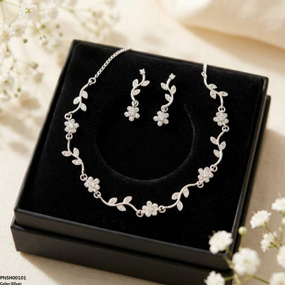 PNSH00101 SDQ Tulip Flower Drop Necklace Set - PNSH