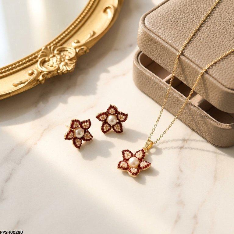 PPSH00280 ABD  Pearl Flower Pedant Set - PPSH